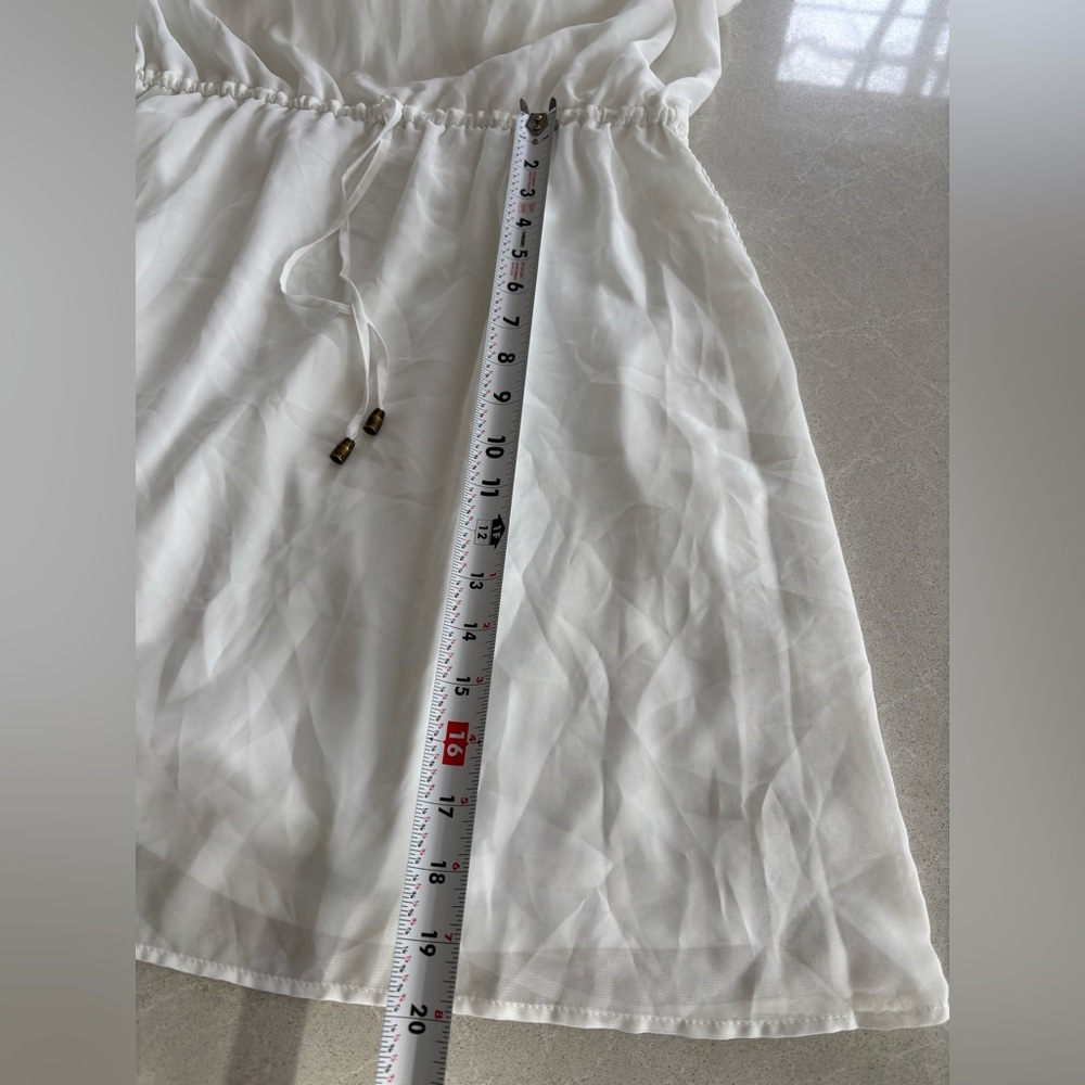 C Elegant White Sleeveless High Neck Open Shoulder Lightweight Dress Sz. XL Lace - Picture 11 of 16